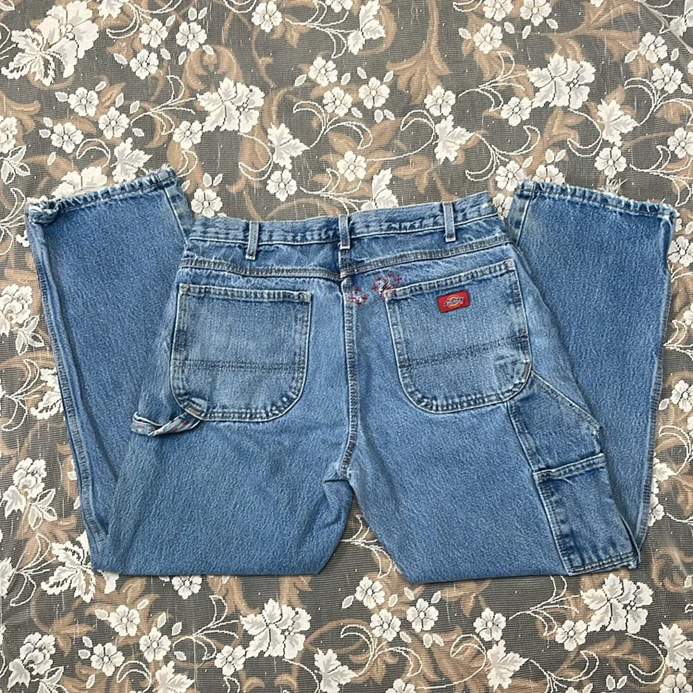 Dickies denim carpenter pants | handsewn, reworked, embroidered, patched | 34x30